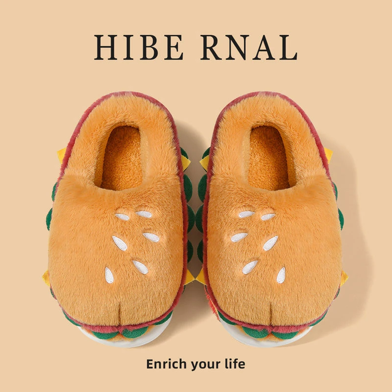 汉堡毛毛绒棉拖鞋女士冬季2024新款家居可爱全包跟保暖棉拖鞋男款
