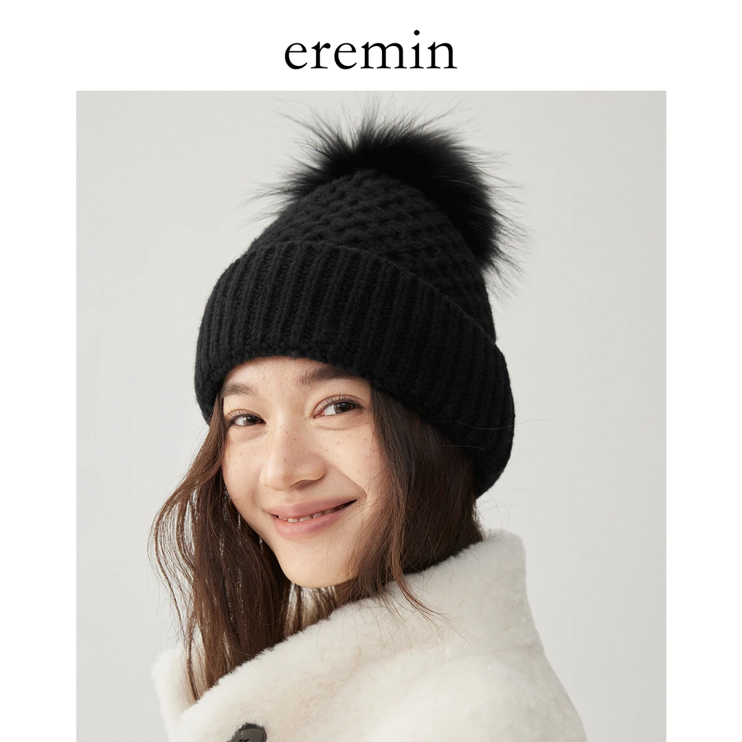 貉子毛球可拆卸秋冬保暖麻花全羊毛针织帽