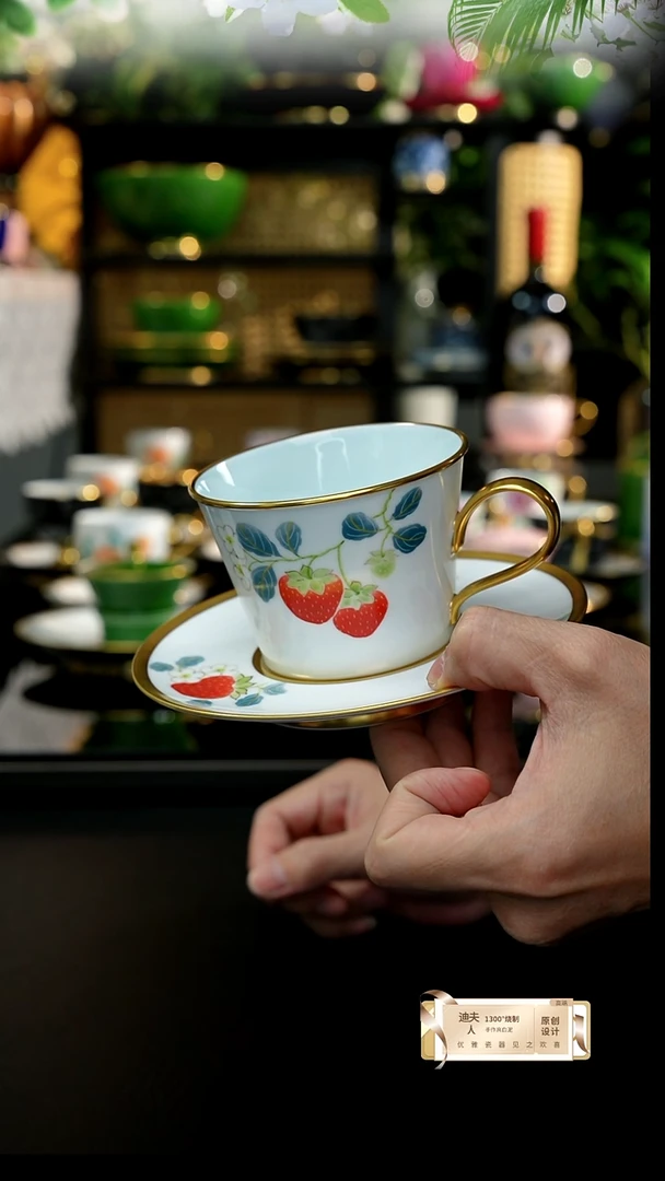 手工手绘草莓咖啡杯，，，，，，，