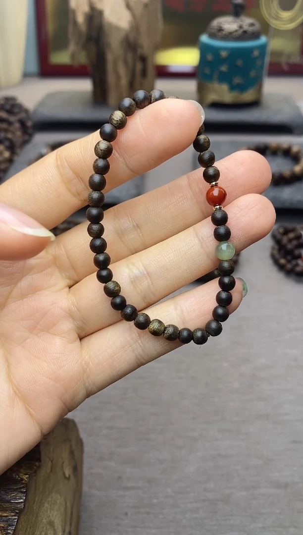 手串沉香芽庄白棋楠04单圈＋配饰