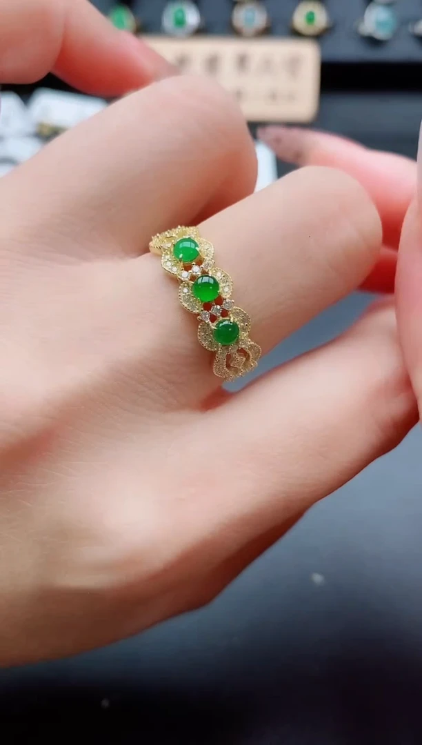 银S925镶嵌戒指翡翠1