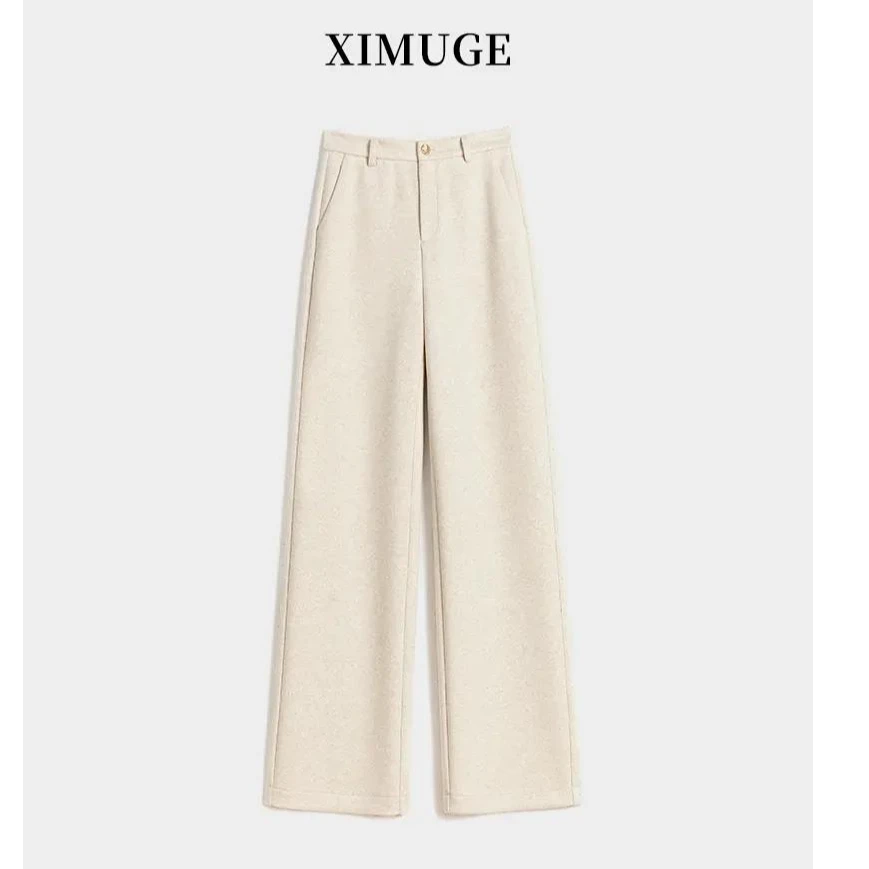 【青花瓷】羊毛阔腿裤女秋冬高腰显瘦宽松弹力加厚休闲直筒加绒裤子