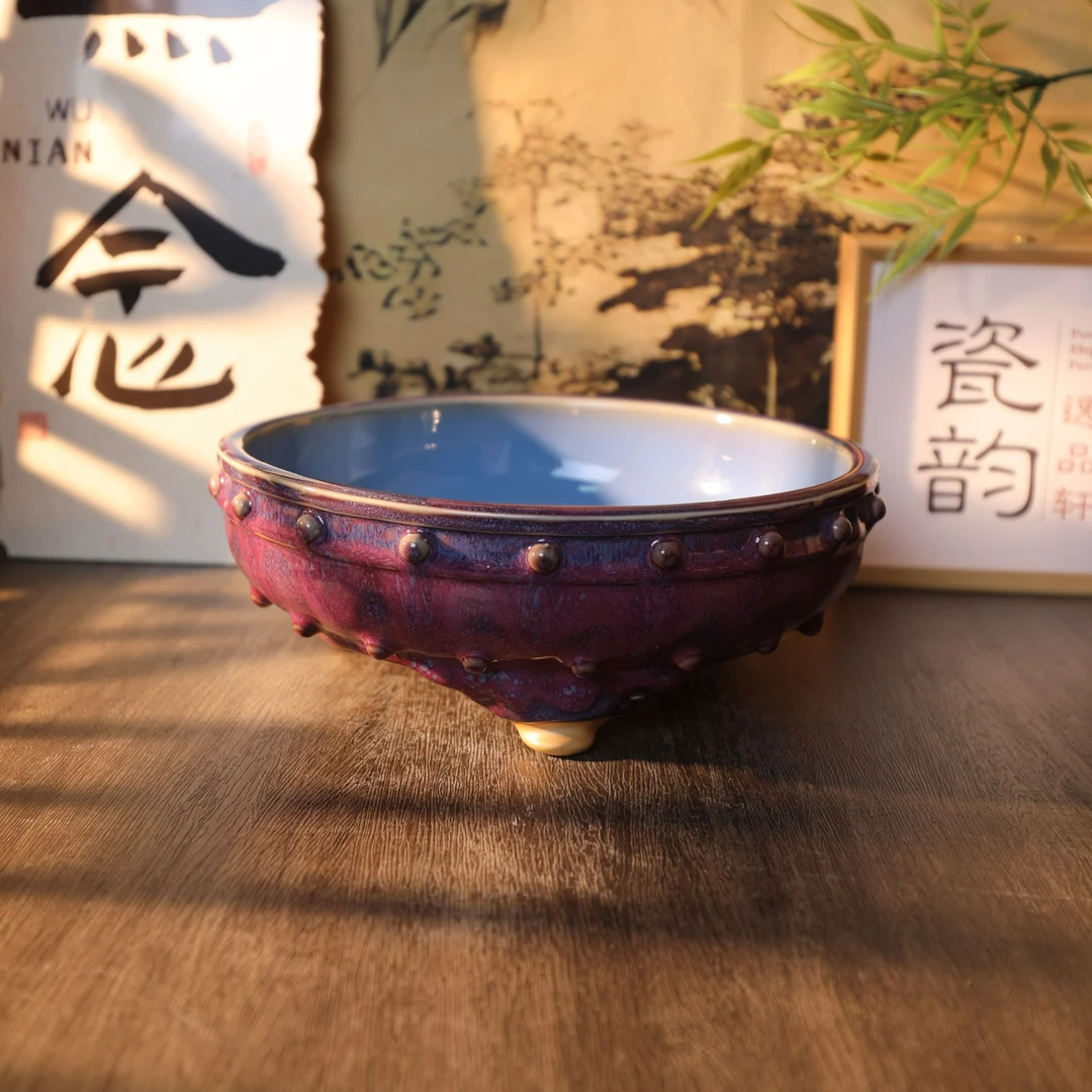 瓷韵逸品轩---中瓷玫瑰紫釉鼓钉洗，凭非凡釉彩，耀东方瓷光