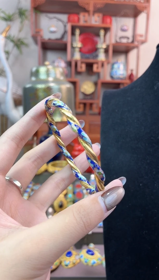 非遗手工景泰蓝爱麻花镯子宝蓝60-64