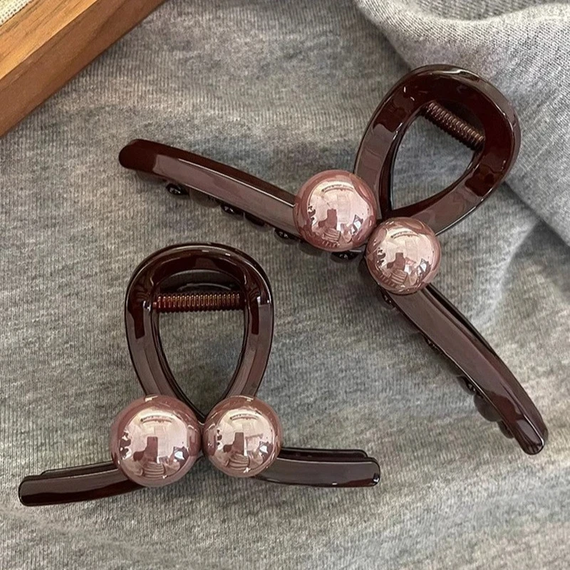 大号鲨鱼夹发夹后脑勺抓夹咖色珠珠2025年新款流行发卡