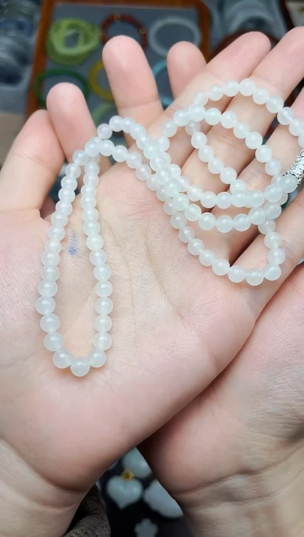 颈饰未镶嵌和田玉白玉珠链06