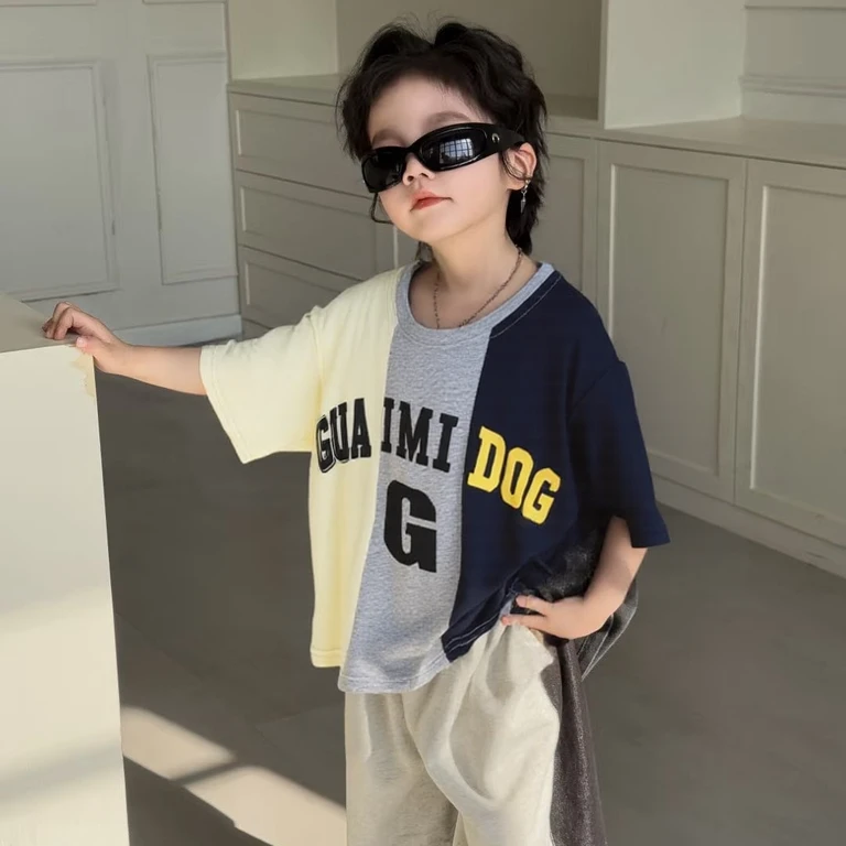 7329高端专享夏季T恤黑色拼接