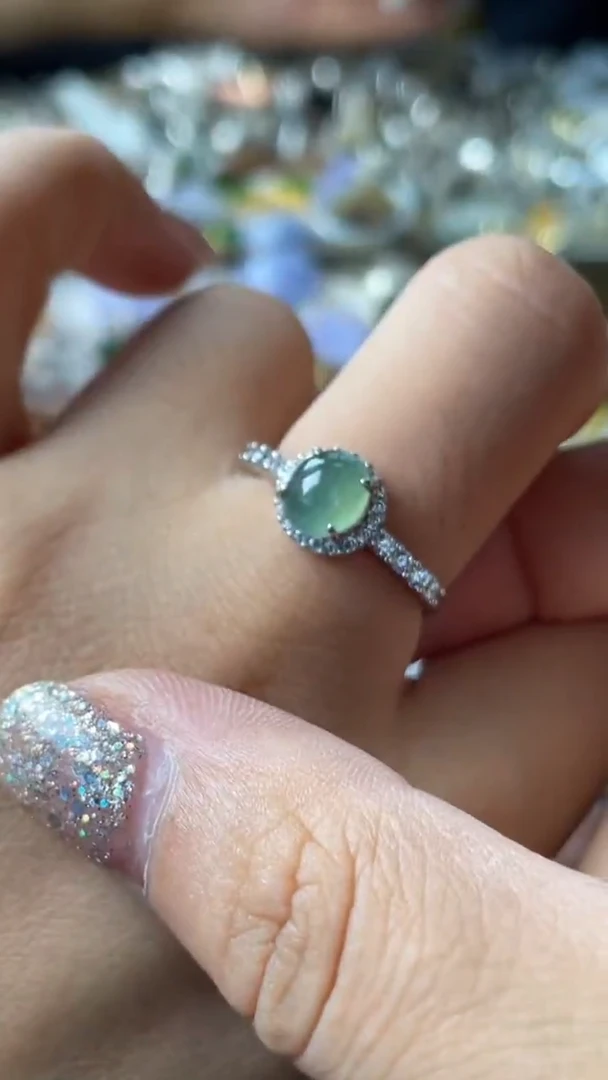 翡翠戒指银S925镶嵌缅甸天然A货翡翠