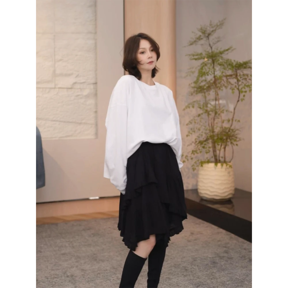 SHIIEELL【暖暖型T】简约圆领落肩绒绒水洗棉宽松纯色T恤P1232