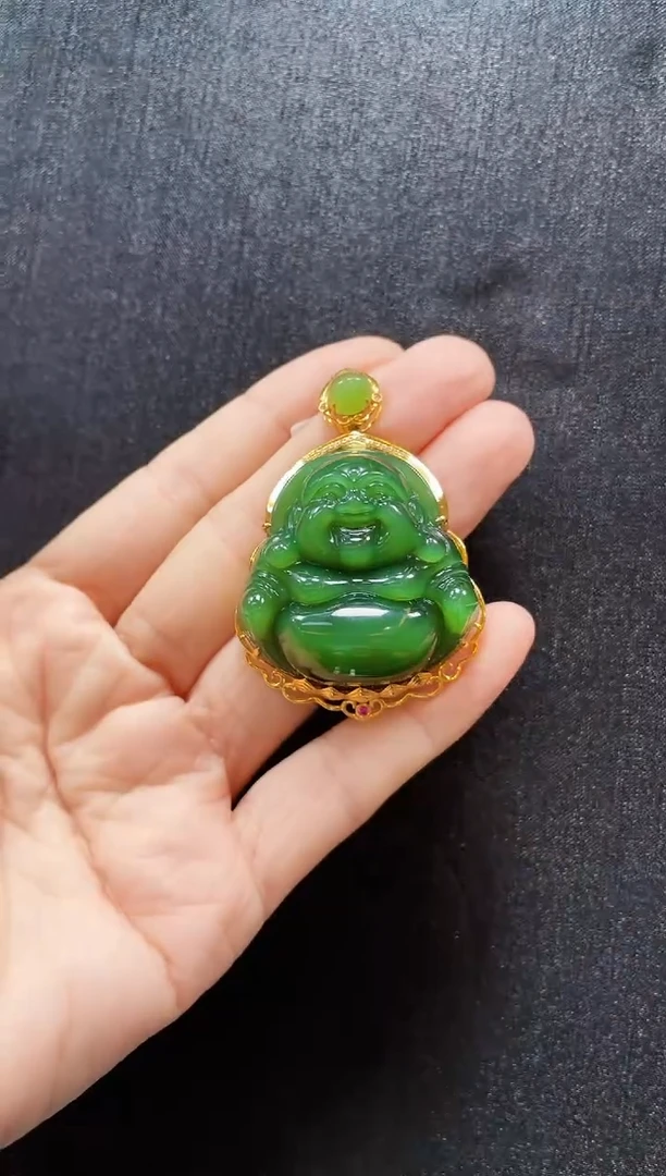 和田玉18K金镶嵌吊坠(赠链)多样性发一