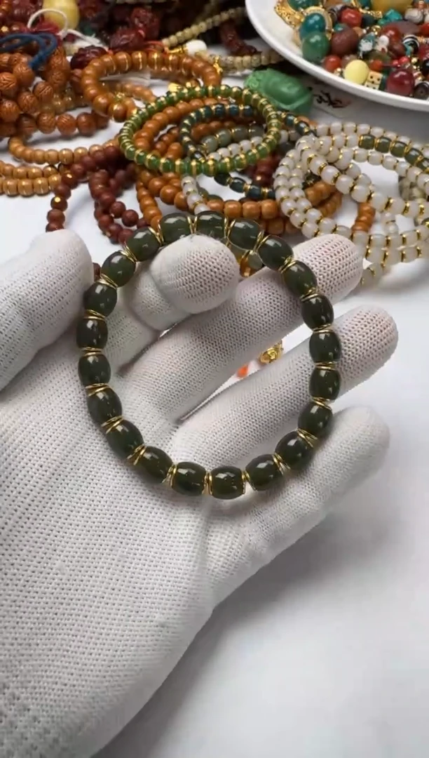 【闪购商品】和田玉手串18K金镶嵌18k和田玉手串