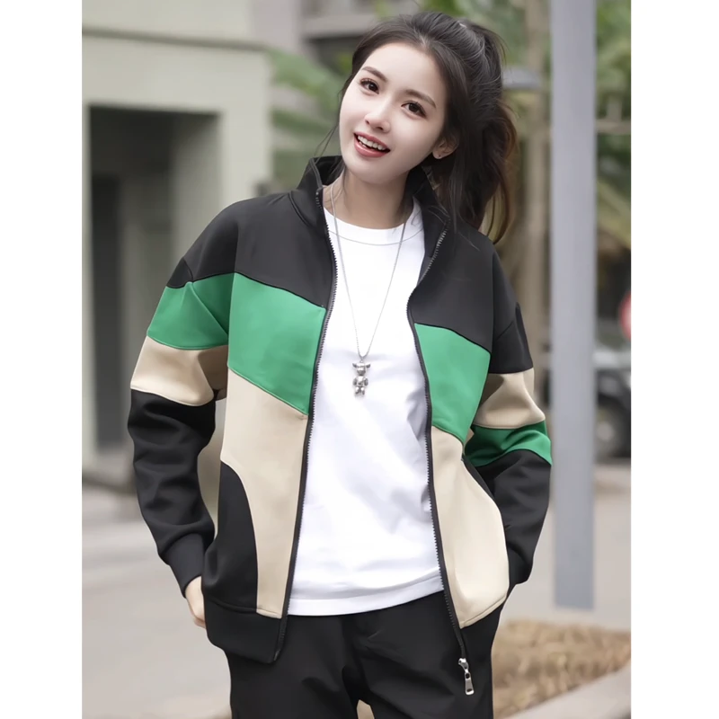 2025新款立领夹克男士潮流休闲拼色开衫卫衣外套运动开衫夹克男