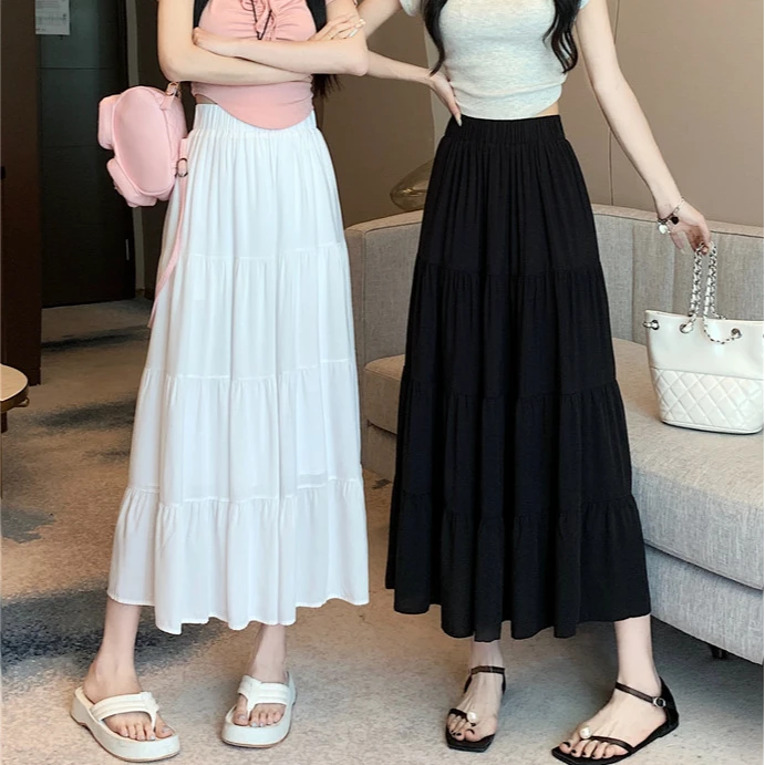 半身裙女韩版a字裙高腰显瘦拼接蛋糕裙百搭中长款裙子