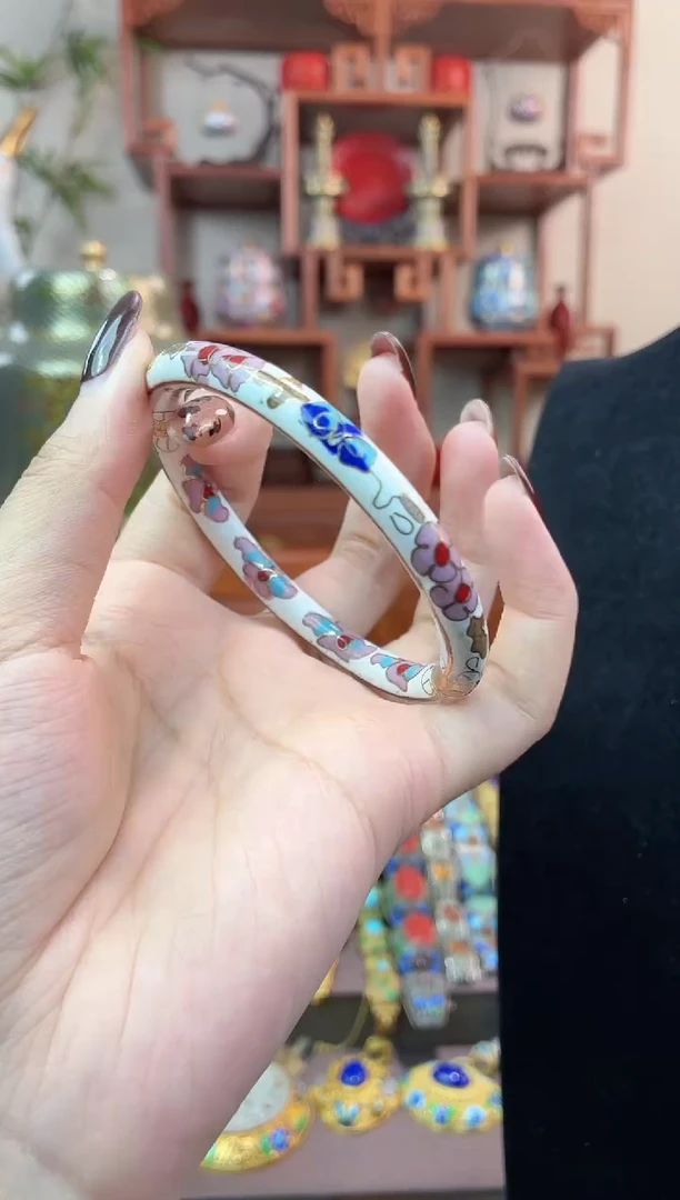 非遗手工景泰蓝开口镯子白色