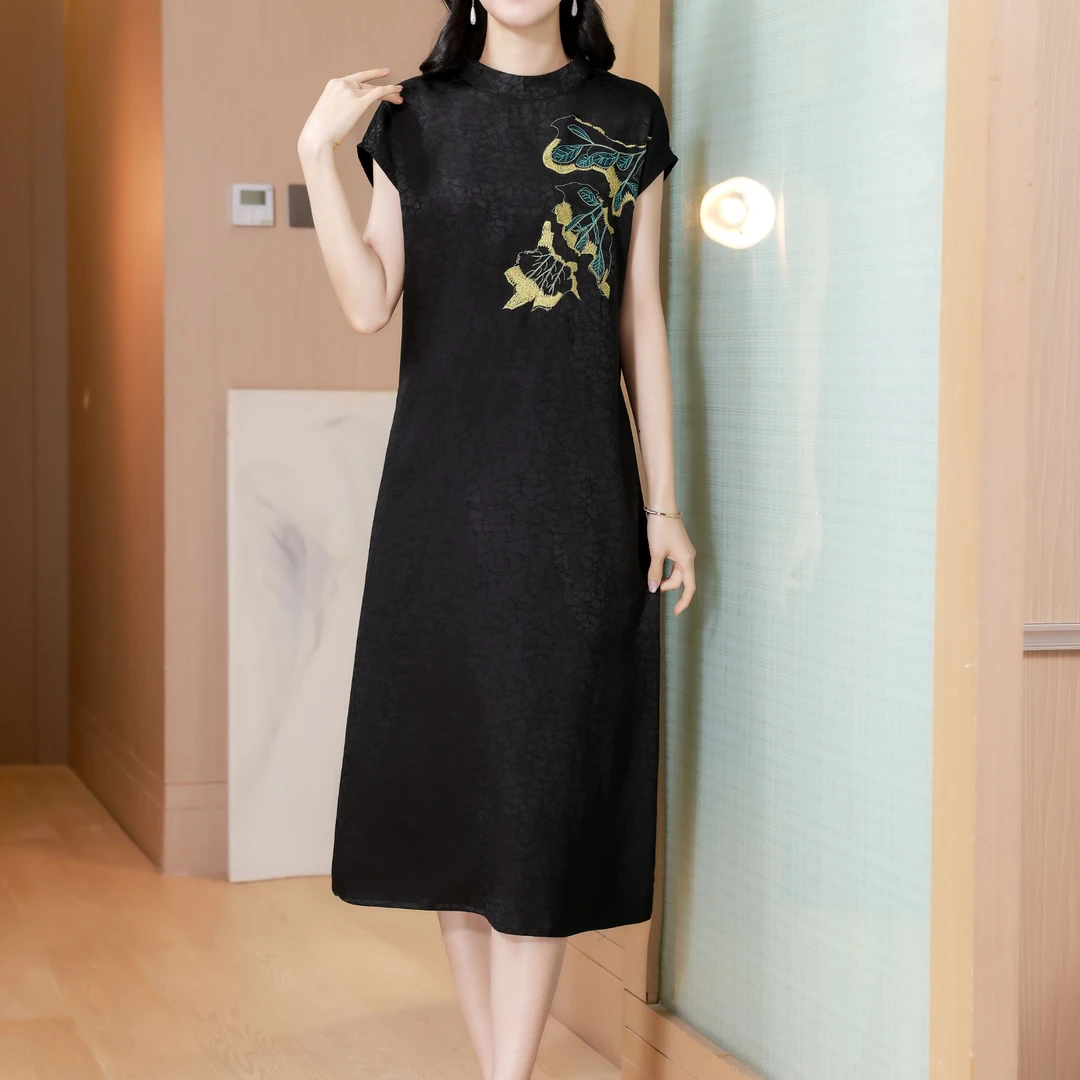 夜荷锦裙  时尚轻奢亲肤透气中长款连衣裙10118