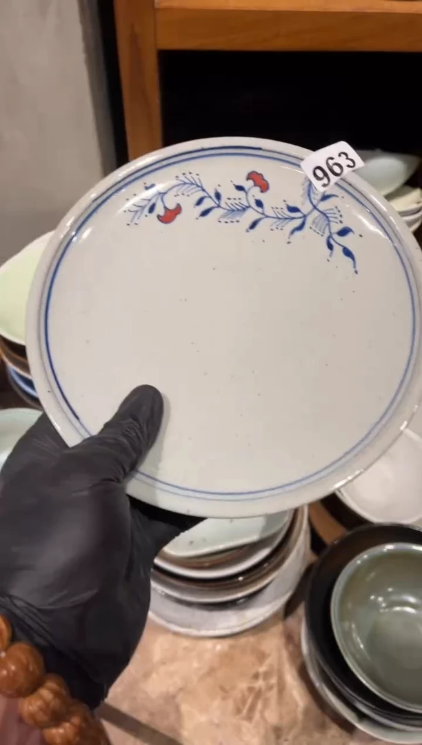 【闪购商品】瓷片963 微瑕灰釉牵牛花浅盘1个