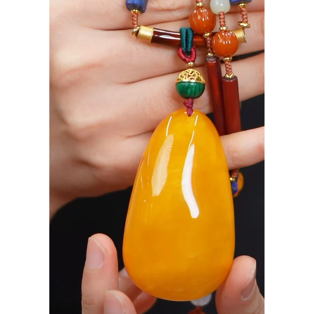 【熊总夫妇】琥珀蜜蜡水滴套链吊坠（多样性发一件）