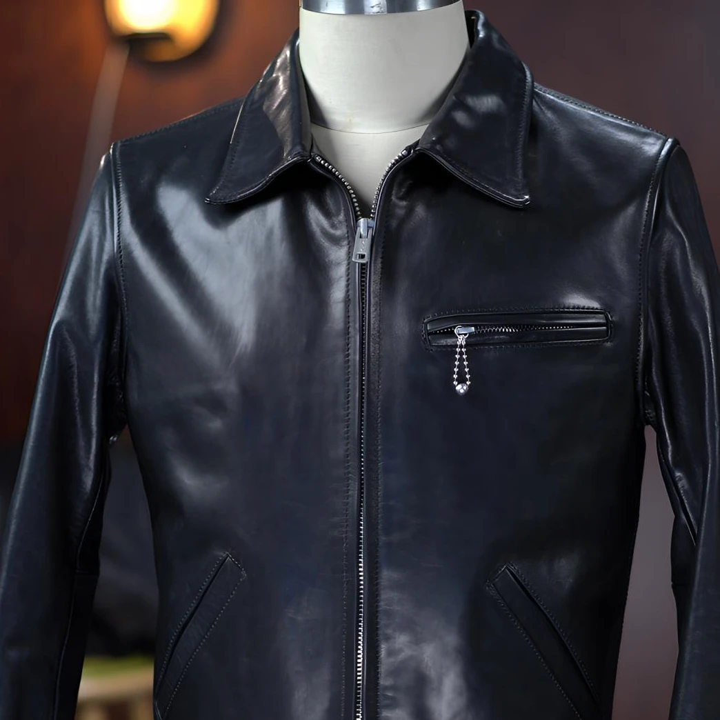 牛皮重水洗黑色1930款复古真皮男装男款休闲