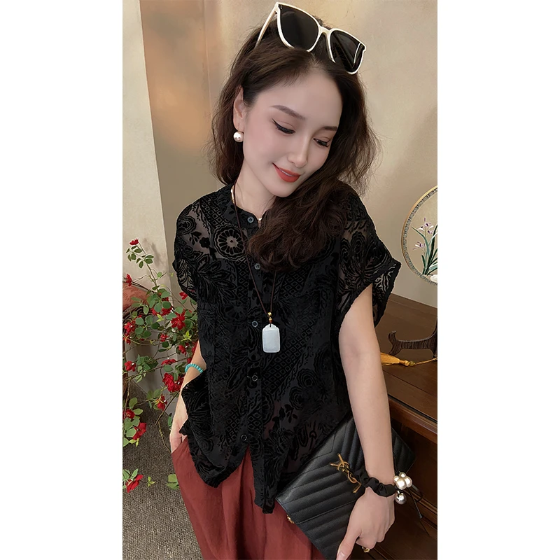 LMXPPJ【摩斯风】2025夏季新款设计师女装国风丝绒衬衣MX-C7025X