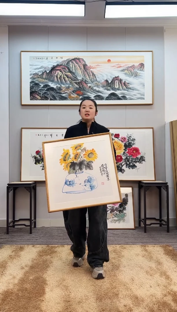 国画手绘向日葵62*62尺寸