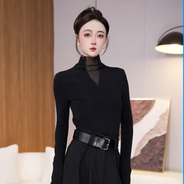春秋冬简约设计高级感半高领打底衫 77021