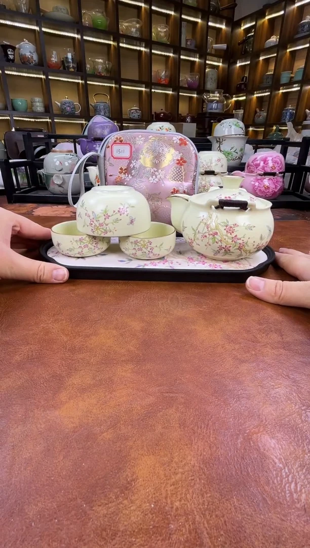 瓷片桃花宝瓶旅行+长方桃花盘