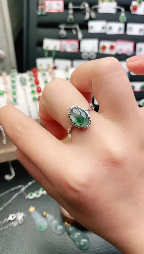 翡翠戒指银S925镶嵌0