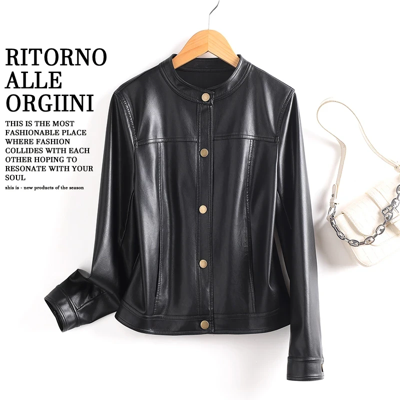 海宁工厂秋季女士皮衣休闲长袖气质短款百搭时尚皮衣外套8806