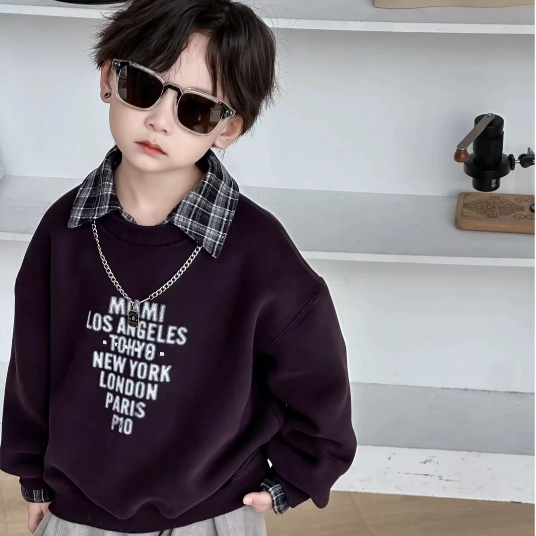 男童字母卫衣春秋爆款2025新款儿童POLO领卫衣4-6岁痞帅小男童装