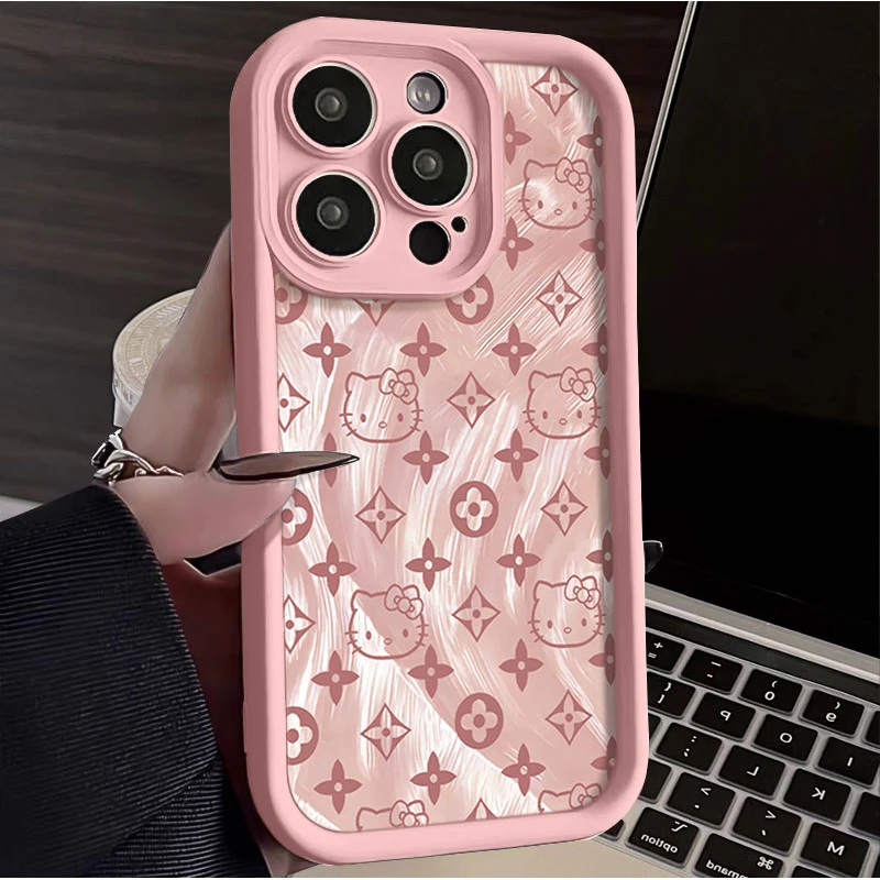 粉色kitty印花适用iphone16苹果手机壳15promax金刚砂14软131211