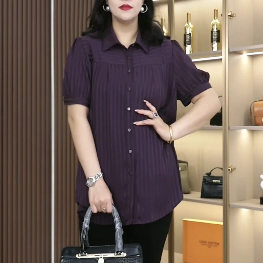丹思慕夏季新款大码女装宽松显瘦时尚透气休闲百搭翻领半袖