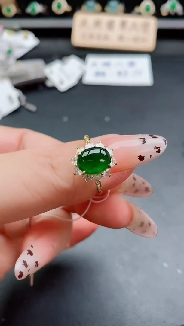 银S925镶嵌戒指翡翠1