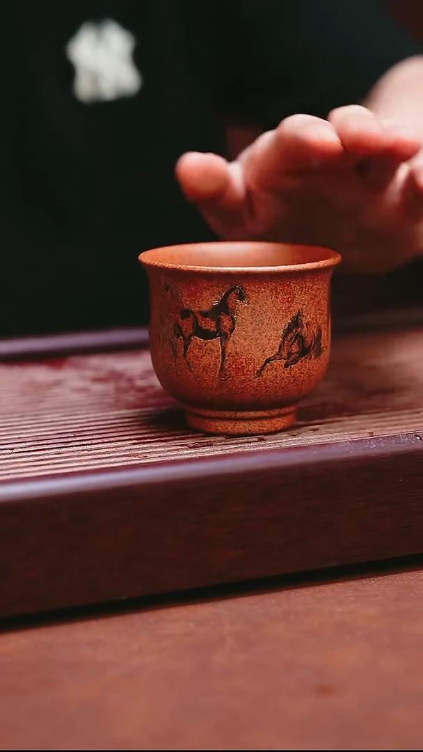 紫砂公道杯宜兴原矿紫砂  柴烧八骏
