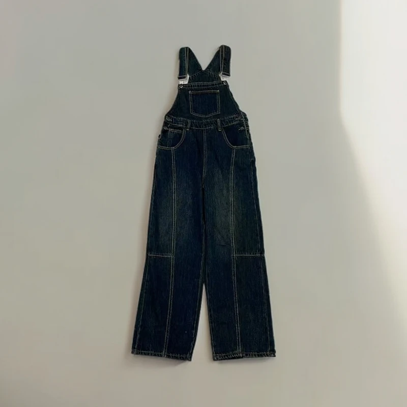 10000水泥灰牛仔背带裤时尚百搭复古水洗减龄显瘦设计感背带裤