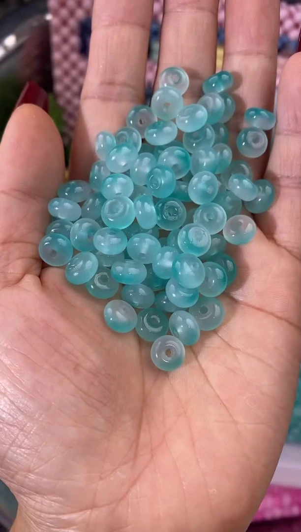 玻璃1413卡8玉料算盘珠150颗浅薄荷绿玉色