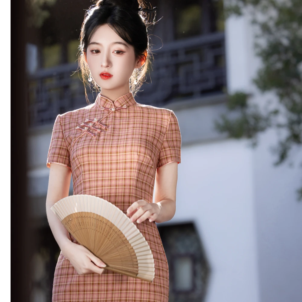 芊芊【小方格】2025新款春夏改良年轻款新中式日常小个子旗袍
