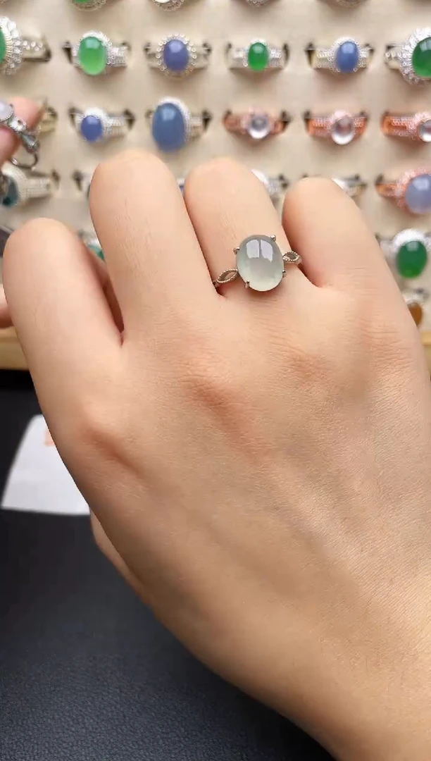 翡翠戒指银S925镶嵌一物一证一礼盒