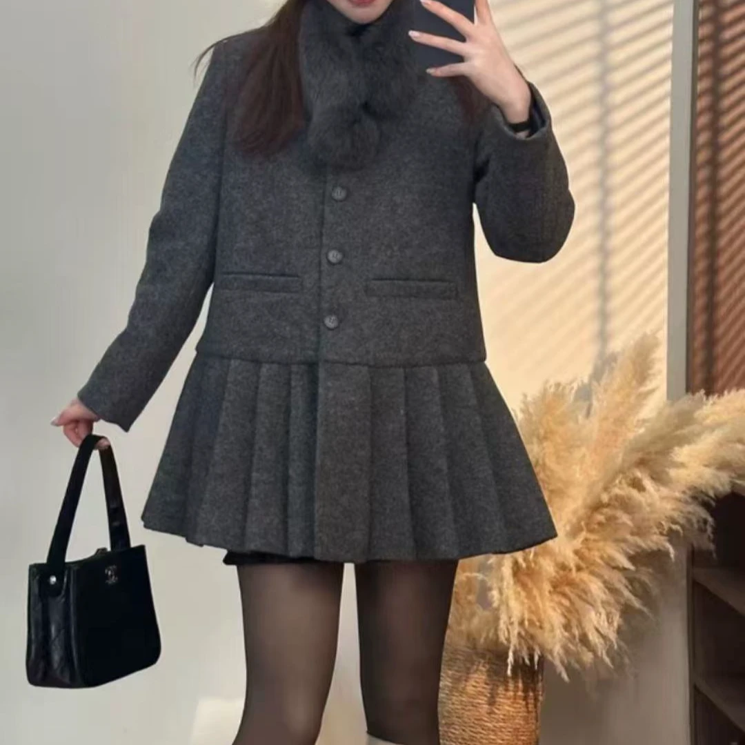 无运险【JIAXUPANG】厚黑穿搭假两件毛外套