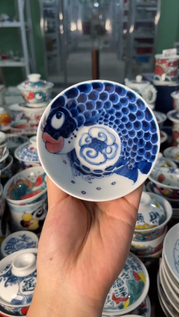 昨明手绘青色斗笠杯（清仓价格）