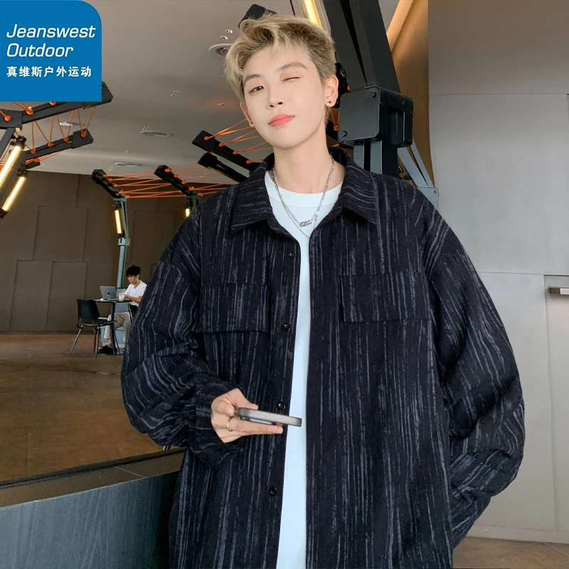 真维斯户外运动长袖秋季扎染线条青春流行休闲衬衫潮流宽松欧美风