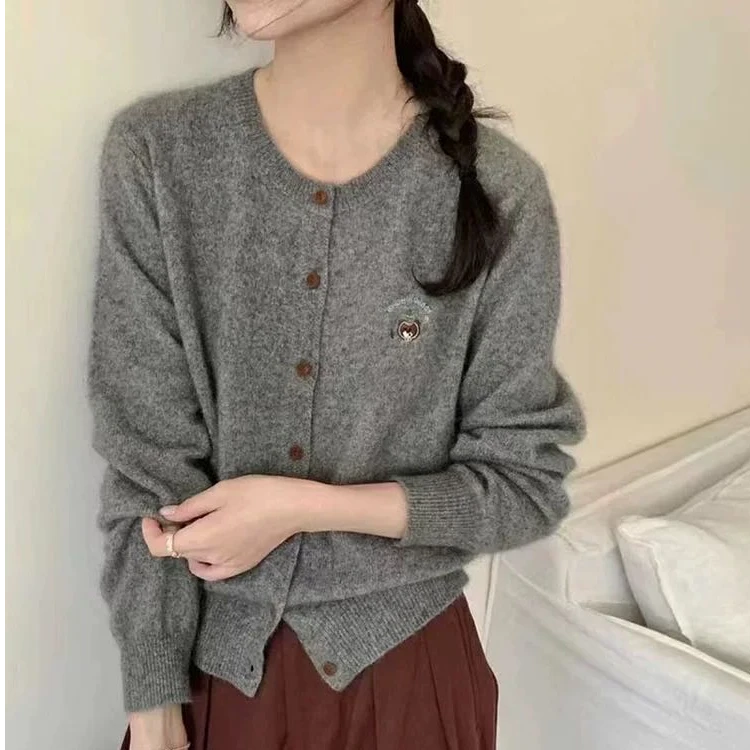 【苏苏精选】024圆领刺绣针织开衫女宽松韩版高级感轻薄毛衣外套