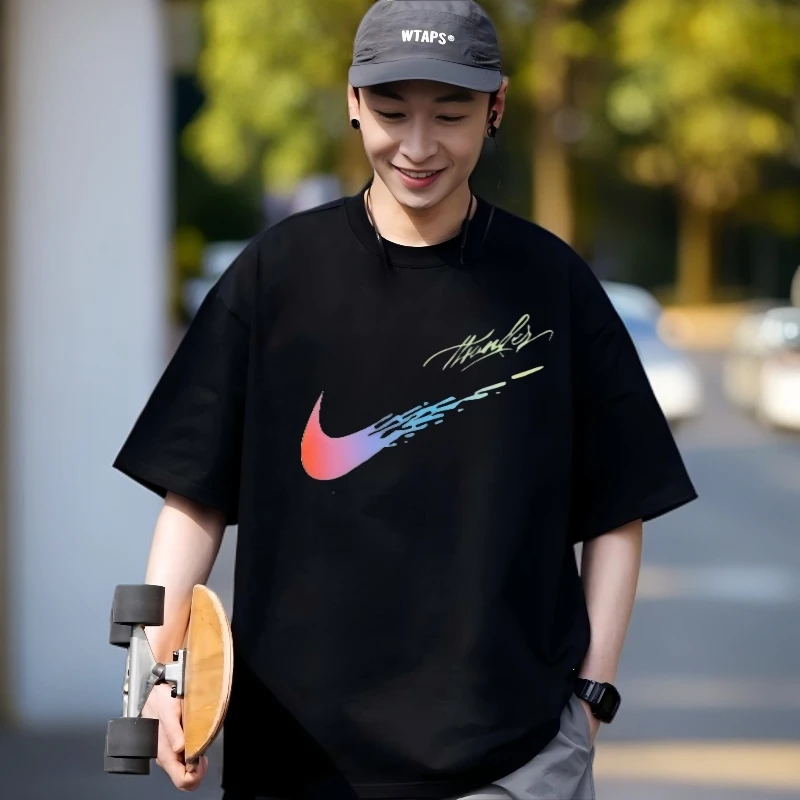 【一折专区】圆领短袖吸湿运动T恤男士美式休闲潮流印花夏季t恤男