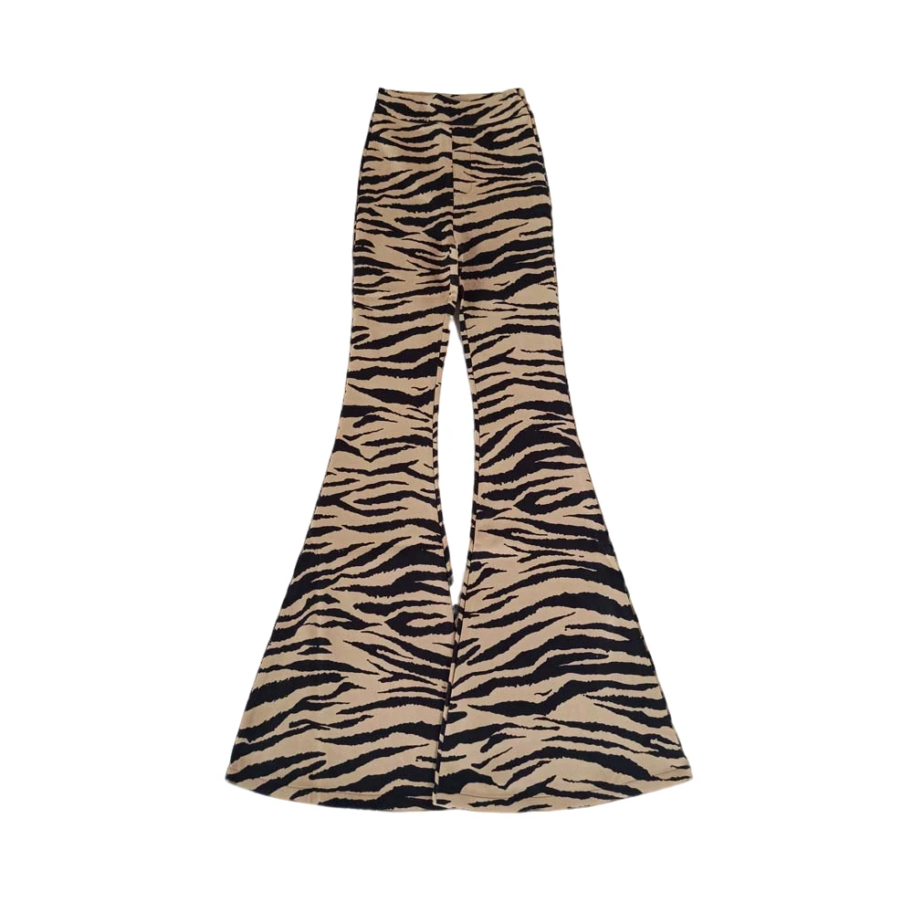 1606【孤品不退不换】咖啡斑马纹假门襟雪花绒大喇叭裤57