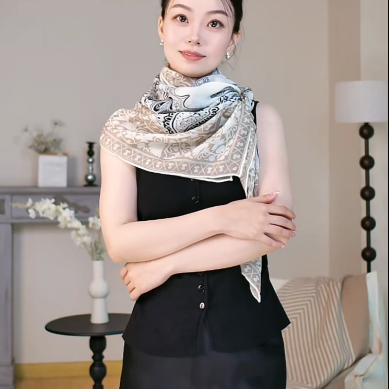 【佩斯利】纯山羊绒方巾手工卷边水溶工艺时尚送礼好物 135-135CM