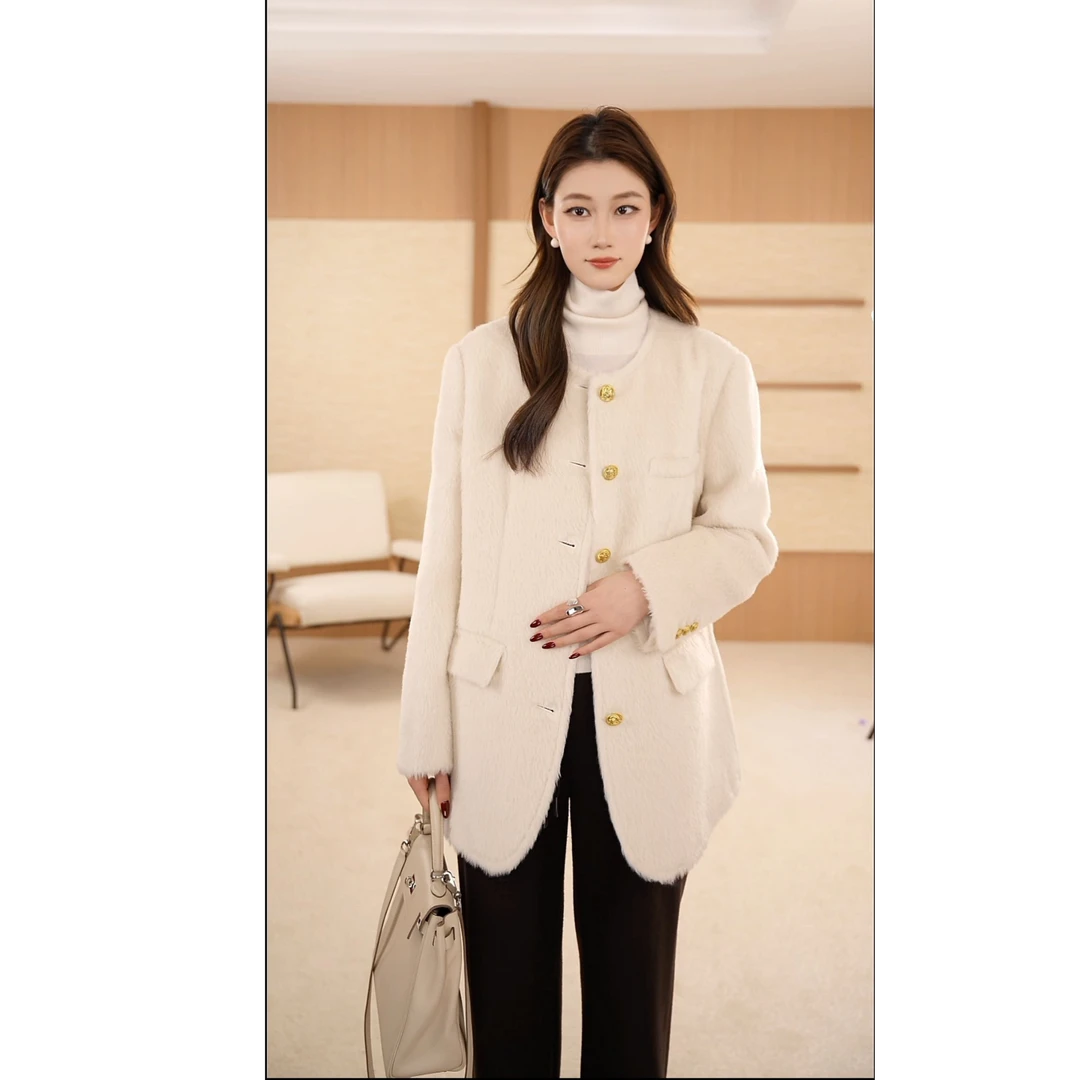 【骆马绒外套】设计师款高端精致气质时尚气质长毛草草外套【1183】