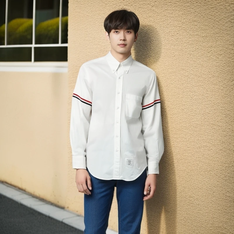 99新 THOMBROWNE 11913403 经典双袖标牛津布衬衫 白色2码