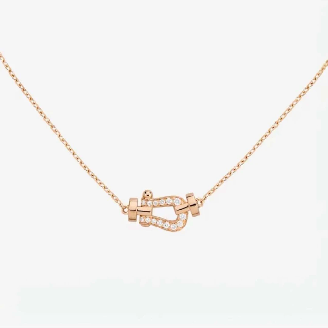 99新 FRED/斐登 婓登FORCE系列玫瑰金中号无钻马蹄扣红绳/首饰