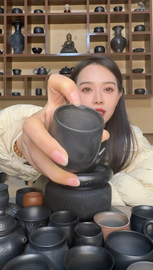 神农黑陶手工瑕疵闻香杯