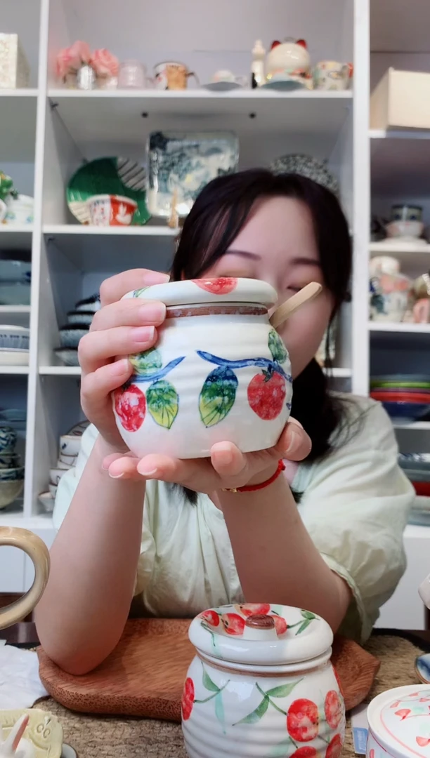 陶瓷美浓烧柿柿如意调料罐