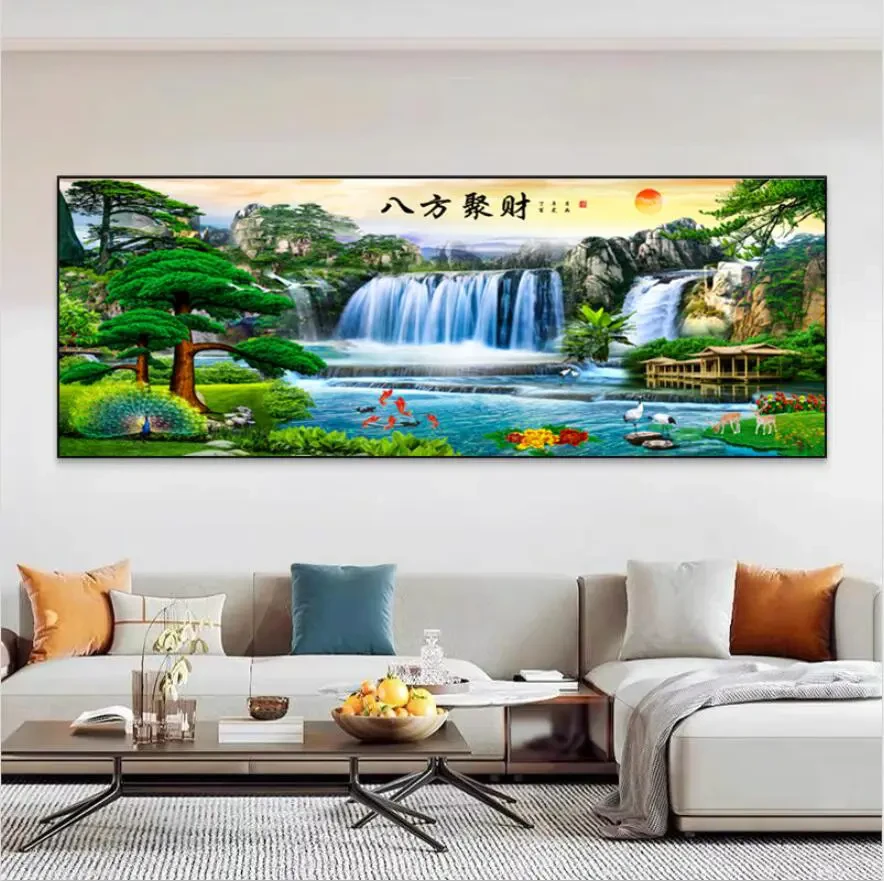 轻奢【八方聚财】农村中堂画客厅晶瓷挂画沙发背景墙装饰壁画